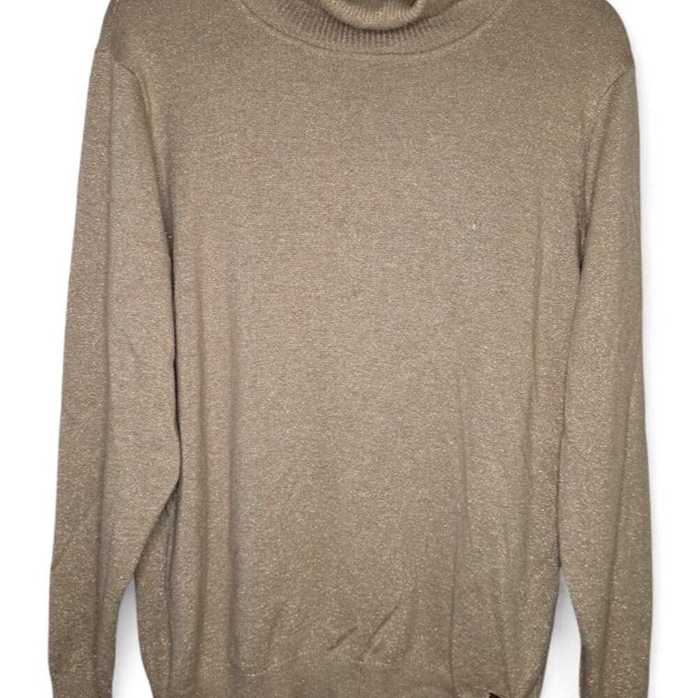 Calvin Klein Gold Sparkle Turtleneck Sweater Women's XL Pullover